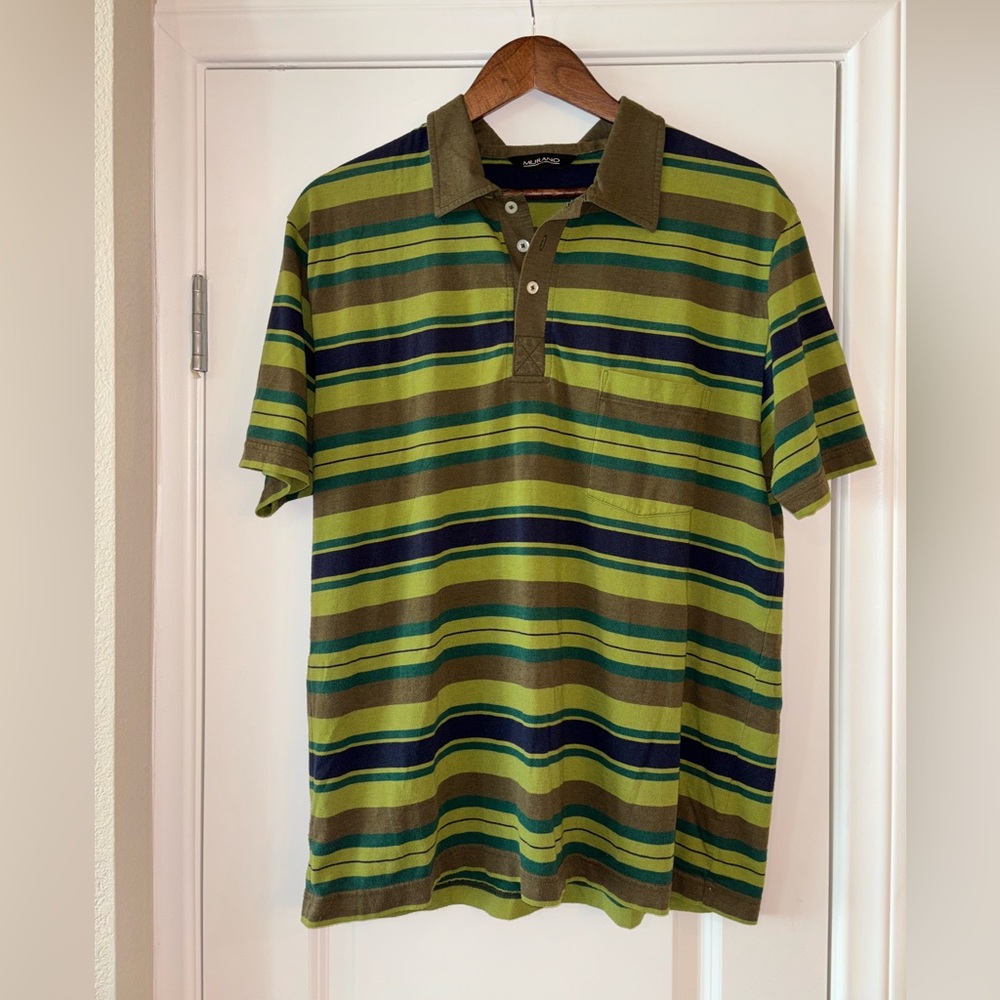 Murano Men’s Green Striped Normcore Polo Shirt